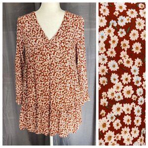 NEW! Oversized Boho Floral Tunic Mini Dress Pockets SMALL Ruffle Hem by Flawless